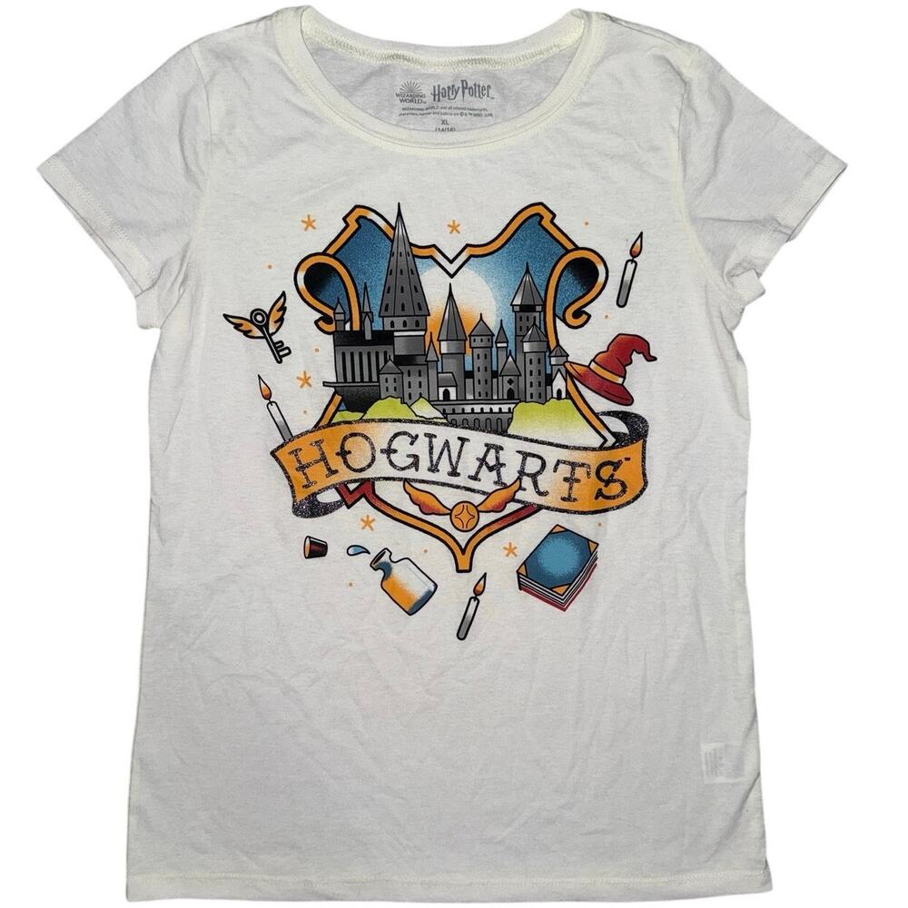 Wizarding World Harry Potter Graphic T Shirt white Hogwarts Girls size XL 14/16